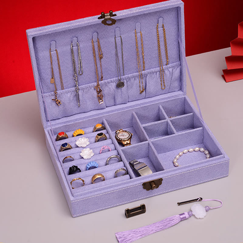 KarmaRipple's Simple Design Jewelry Box Organizer Single Layer Flannel Jewelry Storage Box With Lock p24
