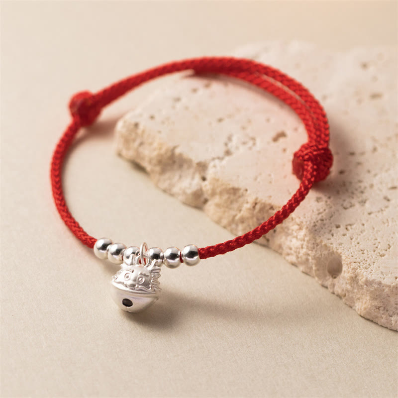 KarmaRipple's Year of the Dragon 925 Sterling Silver Handmade Dragon Carved Success Woven Red Bracelet p1