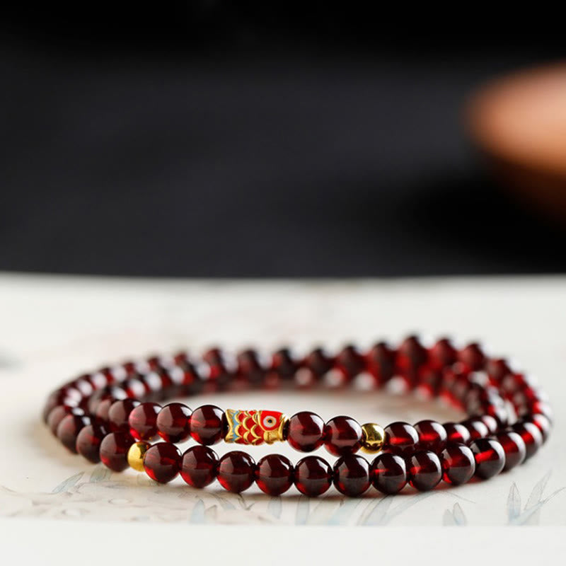KarmaRipple's 999 Gold Koi Fish Authentic Garnet Protection Bracelet p16