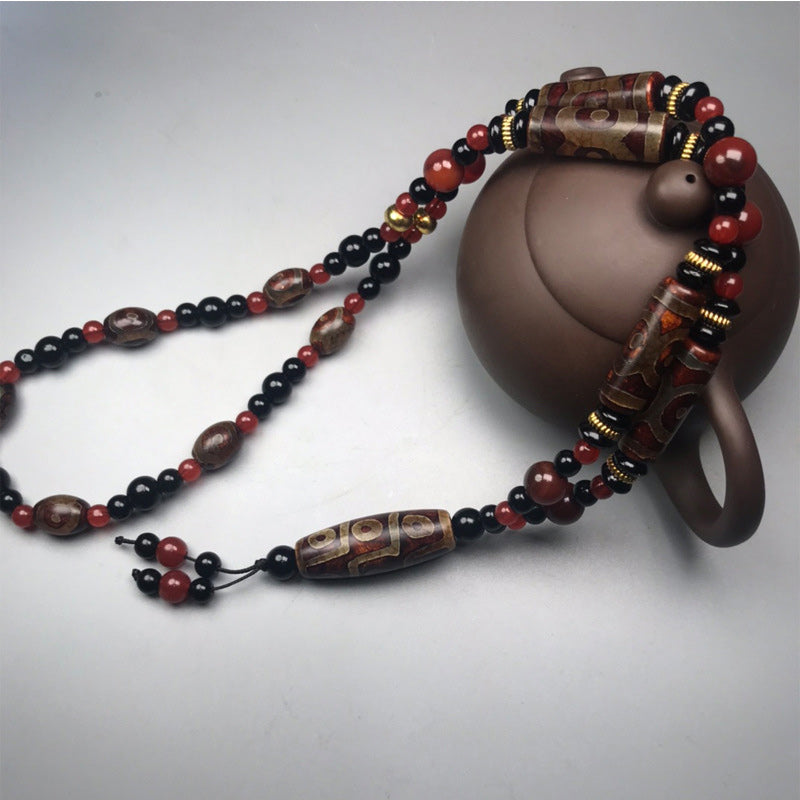 KarmaRipple's Nine-Eye Dzi Bead Red Agate Wealth Health Pendant p5