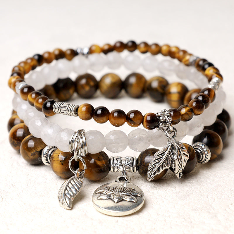 KarmaRipple's 3PCS Authentic Quartz Gemstone Beaded Balancing Energy Lotus Bracelet p28