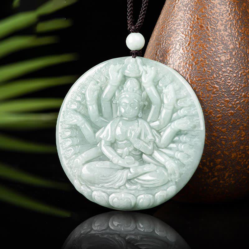 KarmaRipple's Thousand-Hand Kwan Yin Avalokitesvara Jade Blessing String Pendant Necklace p7