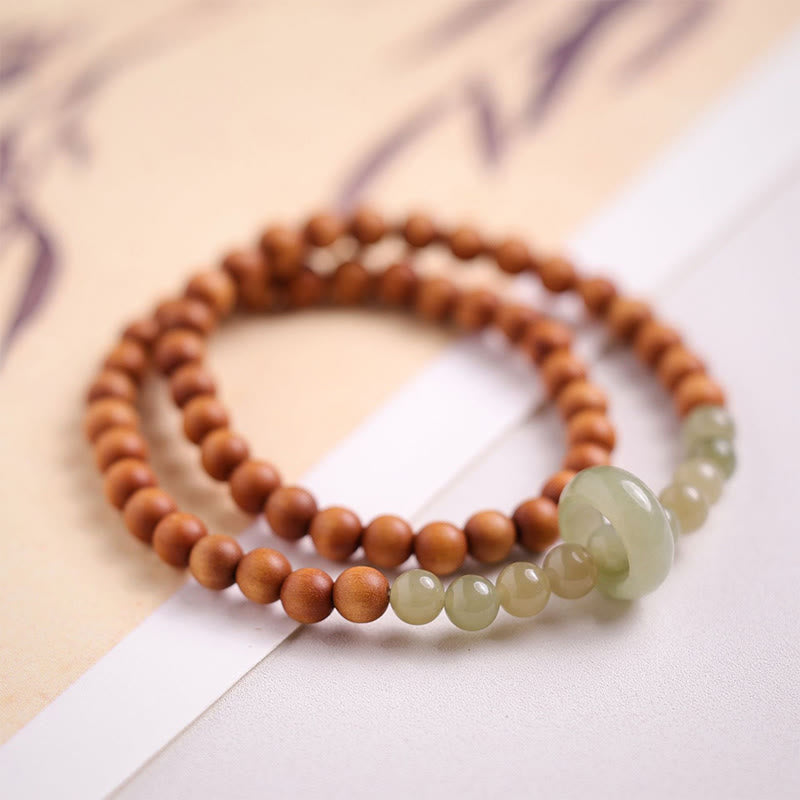KarmaRipple's Sandalwood Hetian Jade Protection Double Wrap Bracelet p1