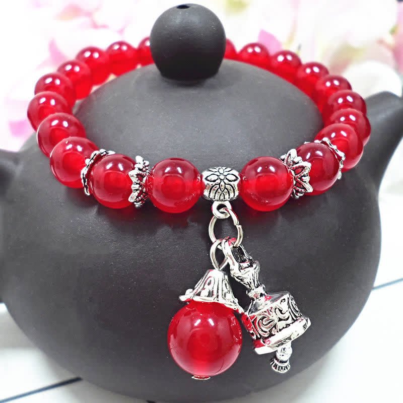 KarmaRipple's Vintage Gemstone Chalcedony Stone Energy Beaded Bell Talisman Bracelet p9