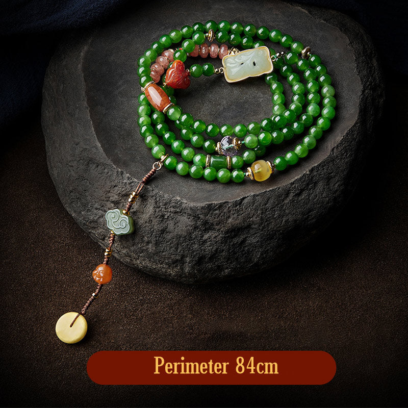 KarmaRipple's 108 Mala Beadwork Cyan Jade Red Agate Laughing Buddha Fortune Bracelet p21