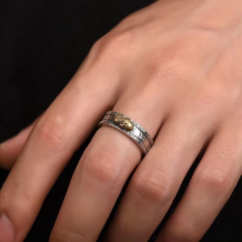 KarmaRipple's PiXiu Om Mani Padme Hum Heart Sutra Fortune Wealth Pair Ring p5
