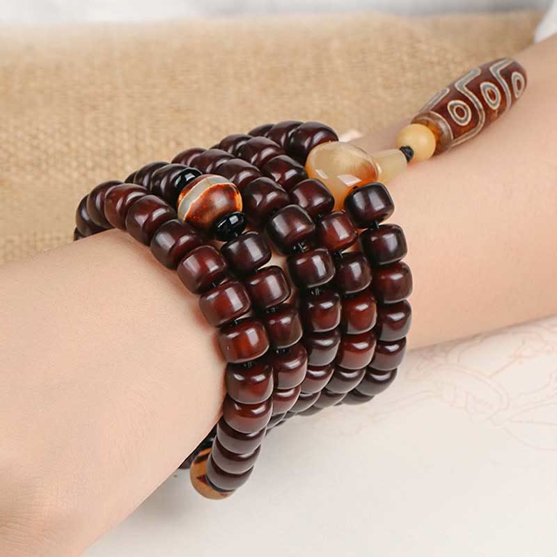 KarmaRipple's 108 Mala Beadwork Three-eyed Dzi Bead Nine-eye Dzi Bead Jade Fortune Bracelet p9