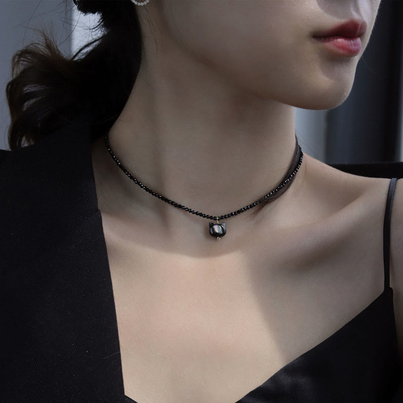 KarmaRipple's Black Spinel Cute Cat Motivate Choker Pendant p11