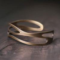KarmaRipple's Vintage Curved Bronze Brass Wealth Adjustable Cuff Bracelet Bangle
