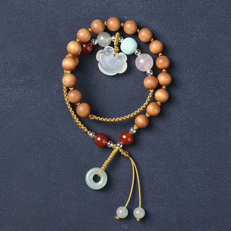 KarmaRipple's Green Sandalwood Chalcedony Peace Buckle Talisman Soothing Double Wrap Bracelet p18