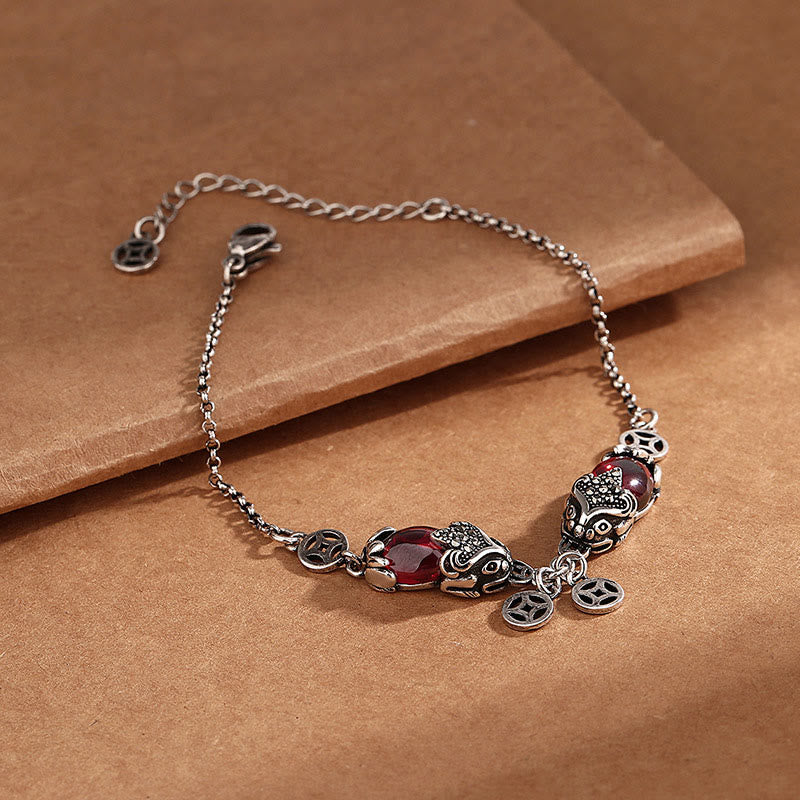 KarmaRipple's Garnet Double PiXiu Bronze Coin Protection Chain Bracelet p2