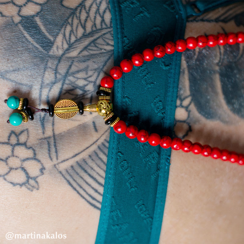 KarmaRipple's Tibetan Mala Red Turquoise Fortunate Pendant Bracelet p7