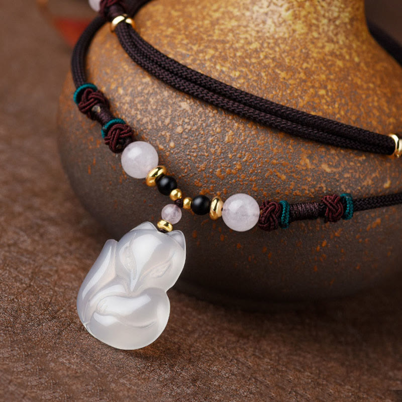 KarmaRipple's Chalcedony Fox Pink Gemstone Bead Balance String Pendant Necklace p6