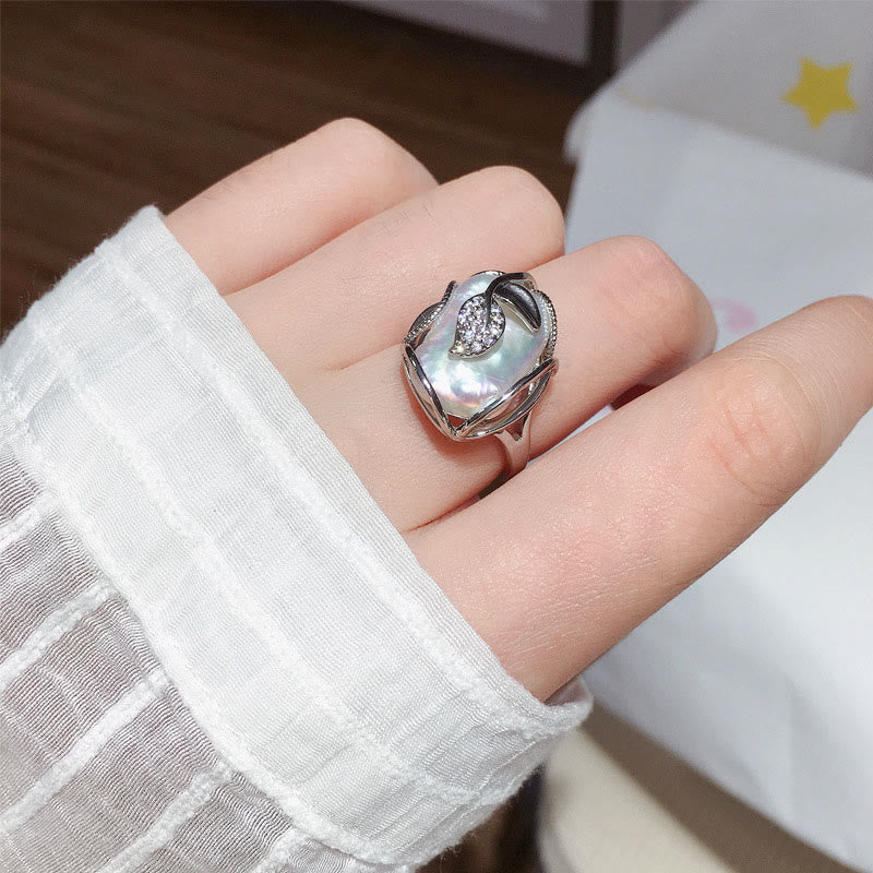 KarmaRipple's Pearl Bronze Plated Gold Flower Happiness Wealth Ring p15