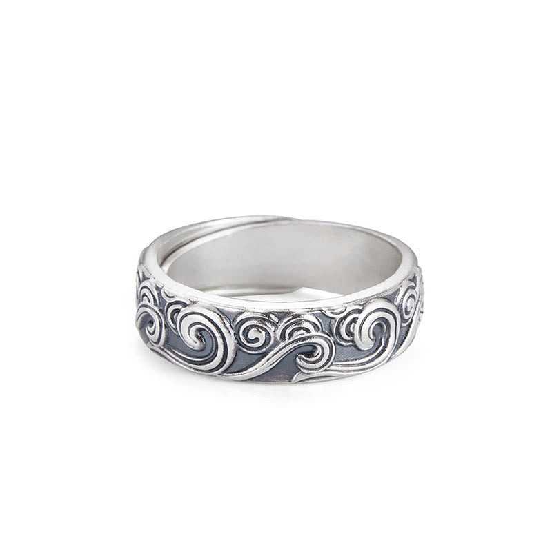 KarmaRipple's 999 Sterling Silver Auspicious Clouds Engraved Blessing Adjustable Ring p14