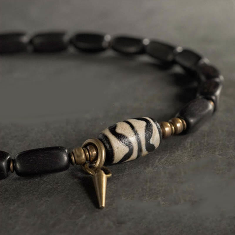 KarmaRipple's Tibet Ebony Wood Dzi Bead Bronze Balance Double Wrap Bracelet p14