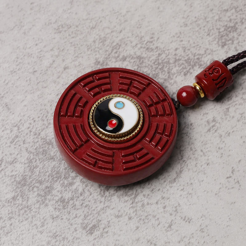 KarmaRipple's Authentic Cinnabar Bagua Rotatable Yin Yang Keep Away Evil Spirits Pendant Necklace p5