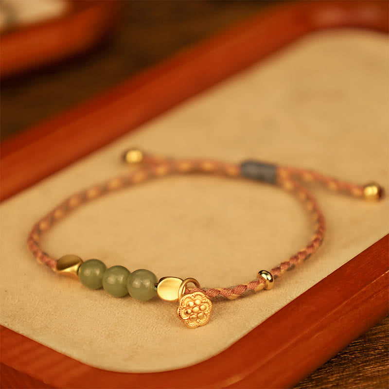 KarmaRipple's Handcrafted Hetian Jade Lotus Talisman Fortune Woven Bracelet p17