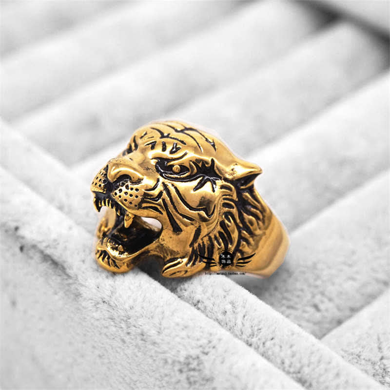 KarmaRipple's Men's Animal Tiger Head Titanium Steel Balance Calm Punk Rock Biker Ring p26