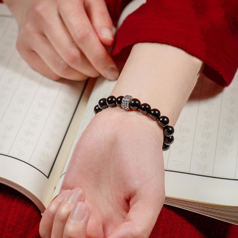 KarmaRipple's Chinese Zodiac Natal Buddha 925 Sterling Silver Black Obsidian Moonstone Strength Bracelet p7