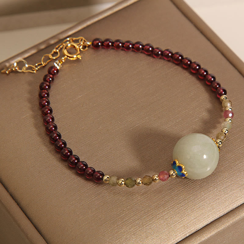 KarmaRipple's Garnet Jade Bead Peace Buckle Protection Bracelet p4