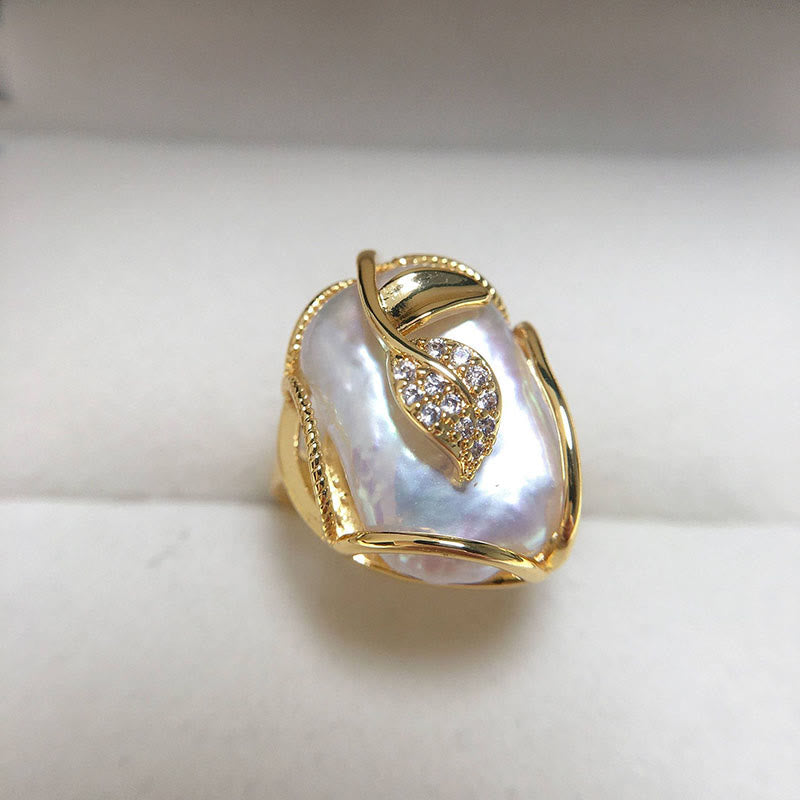 KarmaRipple's Pearl Bronze Plated Gold Flower Happiness Wealth Ring p11