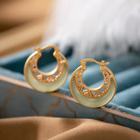 KarmaRipple's Crescent Moon Jade Prosperity Drop Earrings