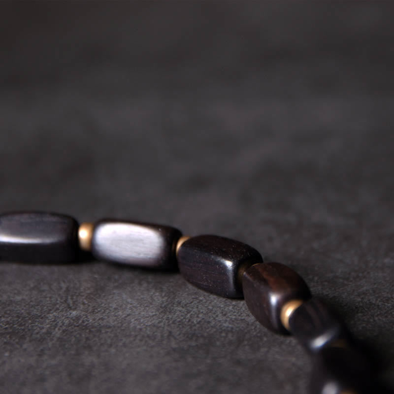 KarmaRipple's Tibet Ebony Wood Dzi Bead Bronze Balance Double Wrap Bracelet p4