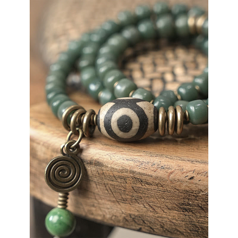 KarmaRipple's Cyan Bodhi Seed Dzi Bead Wisdom Peace Triple Wrap Bracelet p9