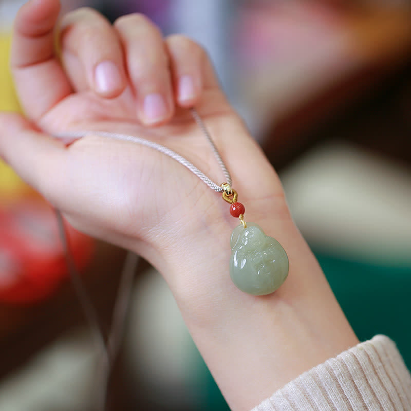 KarmaRipple's Laughing Buddha Hetian Jade Wealth Prosperity String Pendant Necklace p2