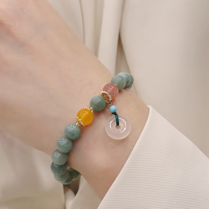 KarmaRipple's Cyan Jade Lotus Pumpkin Wish Peace Buckle Amethyst Gemstone Balancing Bracelet p4