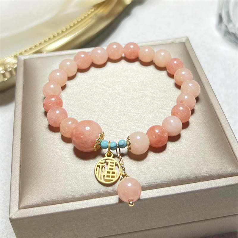 KarmaRipple's Authentic Orange Stone Turquoise Fu Character Talisman Fortune Fortune Bracelet p2