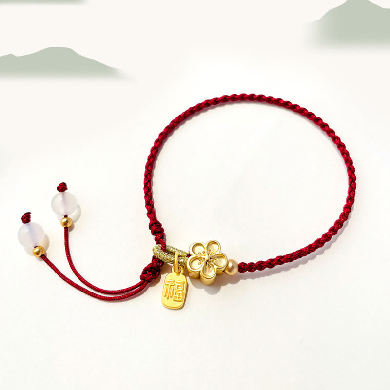 KarmaRipple's Handmade Peach Blossom Rosette Bow Weave Fu Character Talisman Fortune Fortune Red Rope Bracelet p3