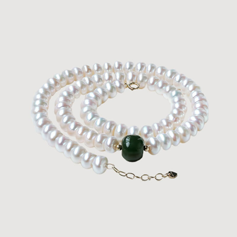 KarmaRipple's 925 Sterling Silver Authentic Pearl Hetian Jade Aquamarine Wisdom Sincerity Pendant Necklace Bracelet p10