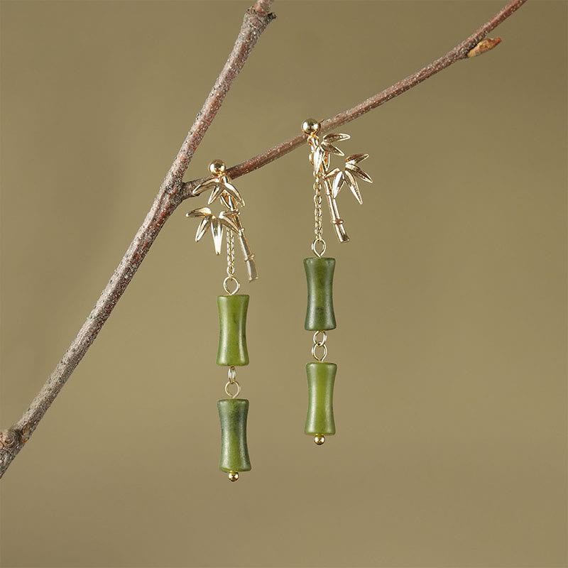 KarmaRipple's 925 Sterling Silver Posts Bronze Plated Gold Authentic Peridot Bamboo Leaf Drop Earrings p1
