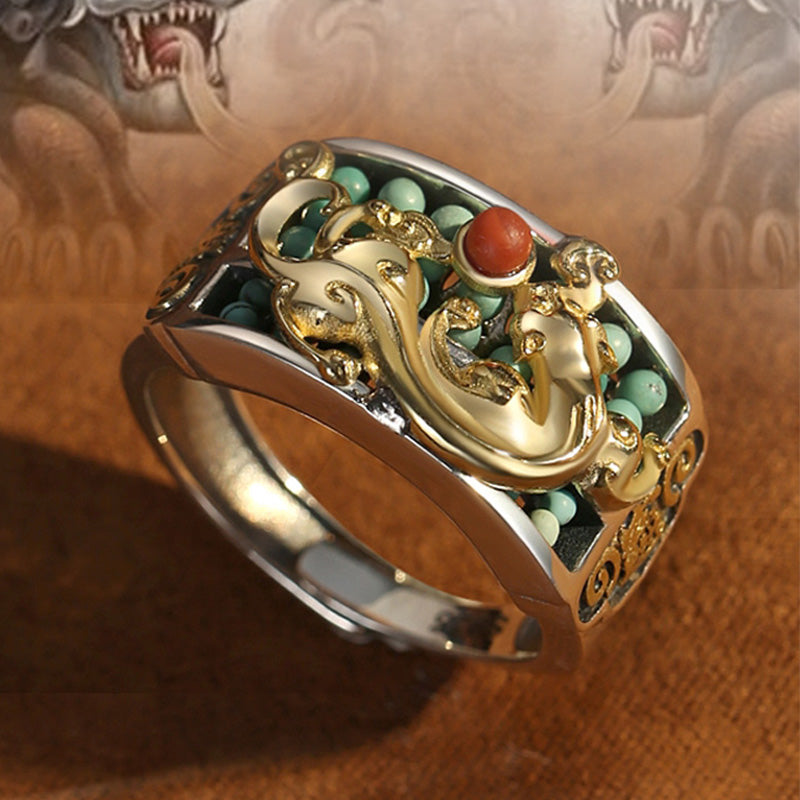 KarmaRipple's 925 Sterling Silver Turquoise Red Agate PiXiu Abacus Protection Ring p2