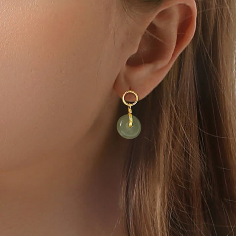 KarmaRipple's Round Jade Peace Buckle Fortune Drop Earrings p4