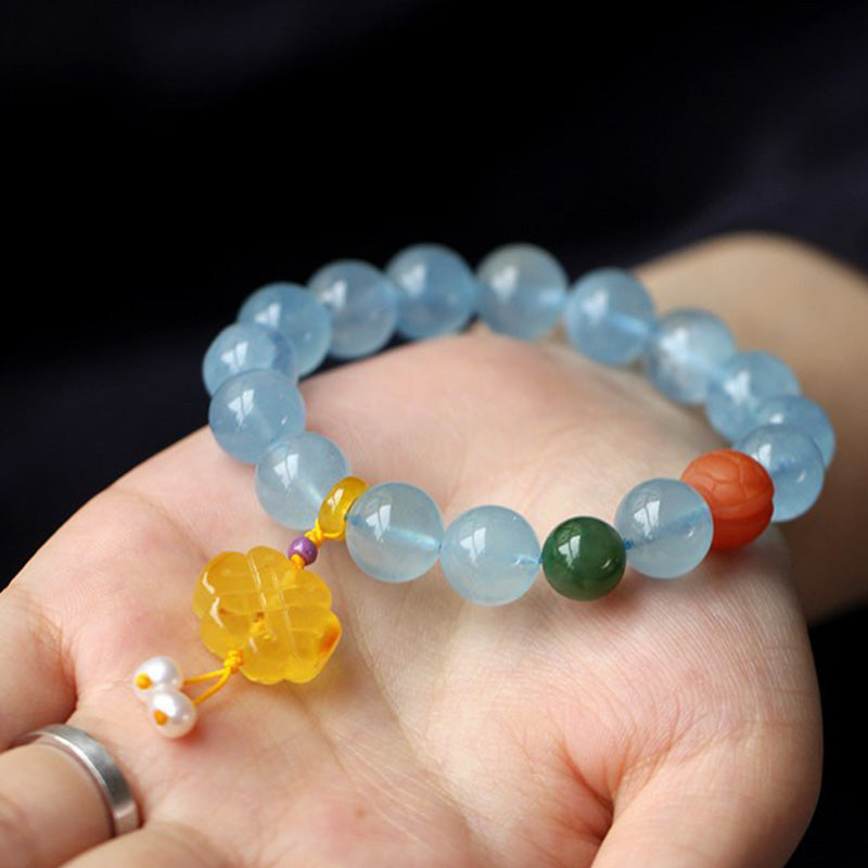 KarmaRipple's Authentic Aquamarine Amber Chinese Knotting Talisman Peace Bracelet p5