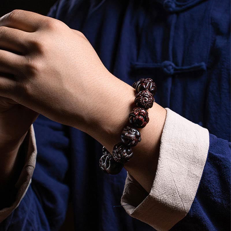 KarmaRipple's Chinese Zodiac Engraved Small Leaf Red Sandalwood Protection Bracelet p11
