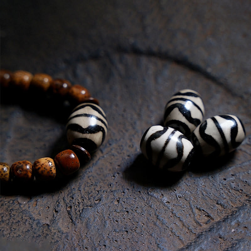 KarmaRipple's Tibetan Bodhi Seed Amber Dzi Bead Agate Zakiram Goddess of Wealth Beadwork Triple Wrap Bracelet p9