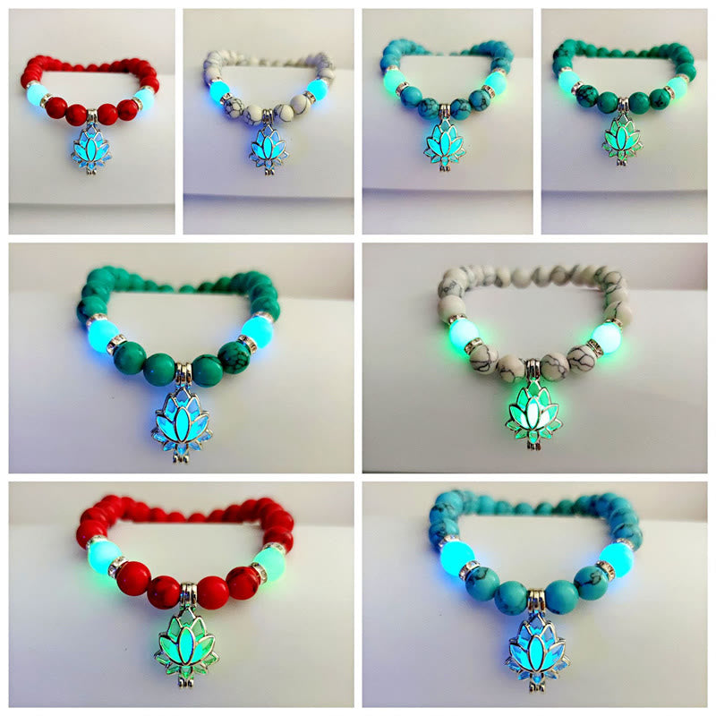 KarmaRipple's Tibetan Turquoise Glowstone Luminous Bead Lotus Protection Bracelet p36