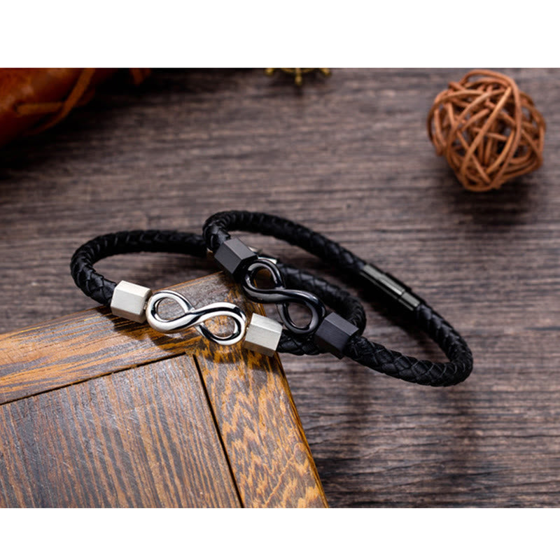 KarmaRipple's Endless Weave Titanium Steel Infinity Leather Weave Balance Bracelet p16