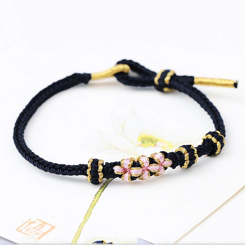 KarmaRipple's Handmade Three Peach Blossoms Fortune Eight Strands Woven String Bracelet p30
