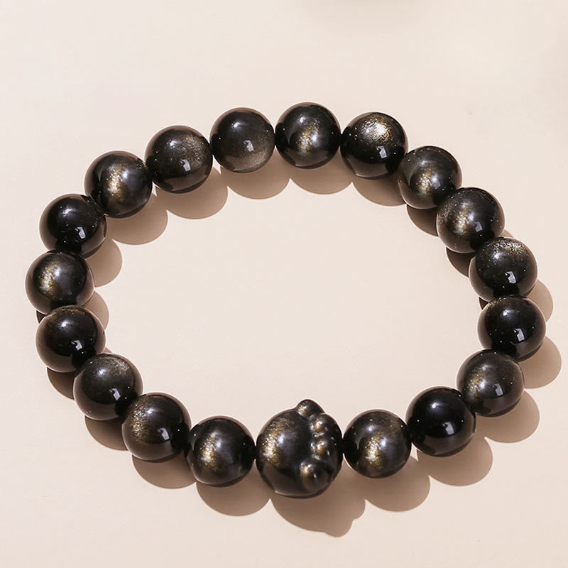 KarmaRipple's Authentic Gold Sheen Obsidian Silver Sheen Obsidian Cute Cat Paw Claw Wealth Bracelet p1
