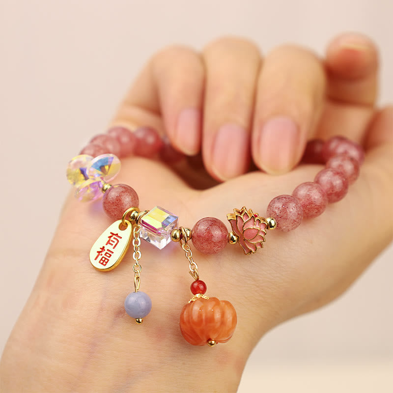 KarmaRipple's Authentic Strawberry Quartz Fu Character Pumpkin Talisman Positive Bracelet p4