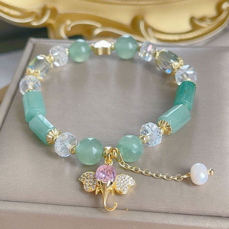 KarmaRipple's Amethyst Green Aventurine Strawberry Quartz Positive Elephant Talisman Bracelet p18