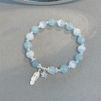KarmaRipple's 925 Sterling Silver Aquamarine Cat's Eye Balancing Feather Star Talisman Bracelet