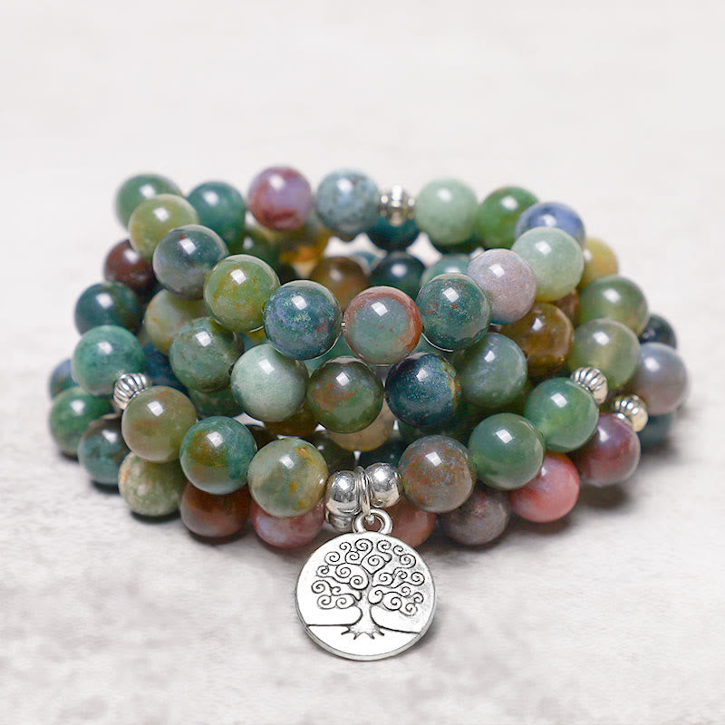 KarmaRipple's 108 Mala Beadwork Indian Agate Lotus OM Buddha Tree of life Positive Calm Bracelet p9