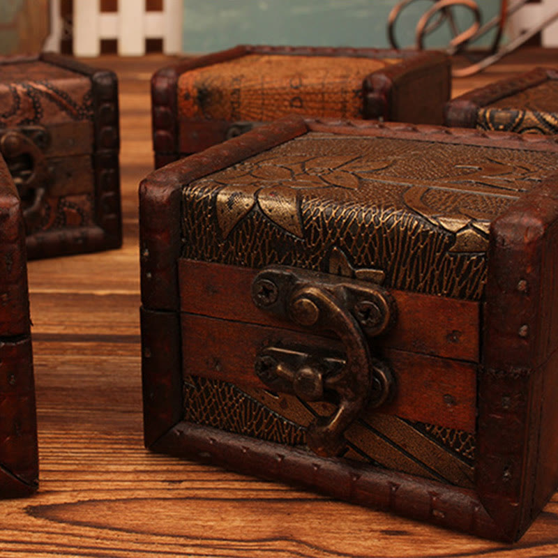 KarmaRipple's Retro Small Square Wood Jewelry Box Lotus Grass Flower Grape Bronze Coin Daffodil Jewelry Storage Box p15