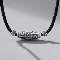 KarmaRipple's 999 Sterling Silver Nine-Eye Dzi Bead Pattern Protection Rope Pendant Necklace